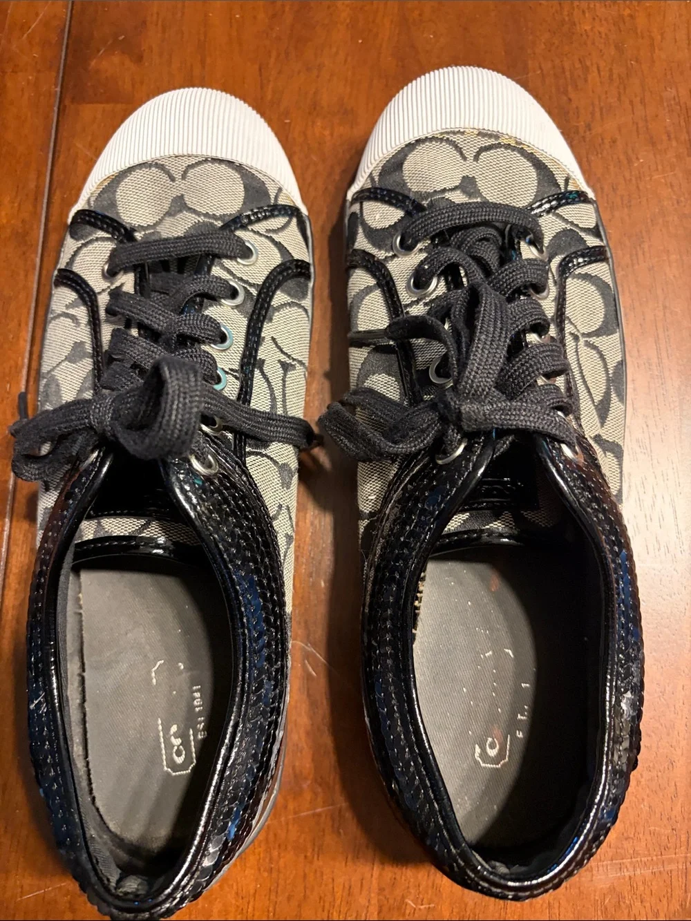 Coach Monogram Canvas Lace-Up Sneakers in Black and White - Picture 2 of 6